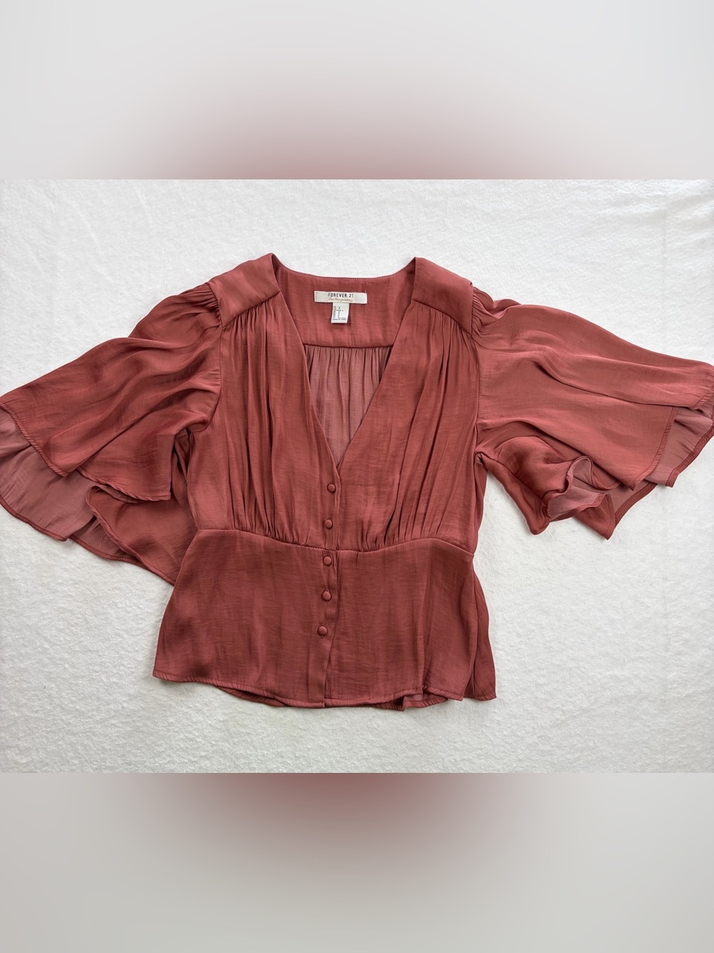 Forever 21 Rust Pink V-Neck Button‎ Front Women’s Top